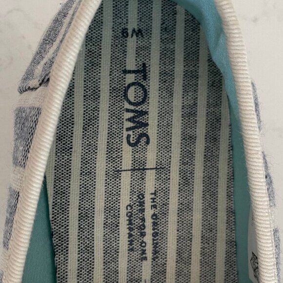 TOMS Alpargata Rope Slip On Stripe Recycled Canvas Shoe Blue Off Wht Sz 9 NWOT - Picture 13 of 13